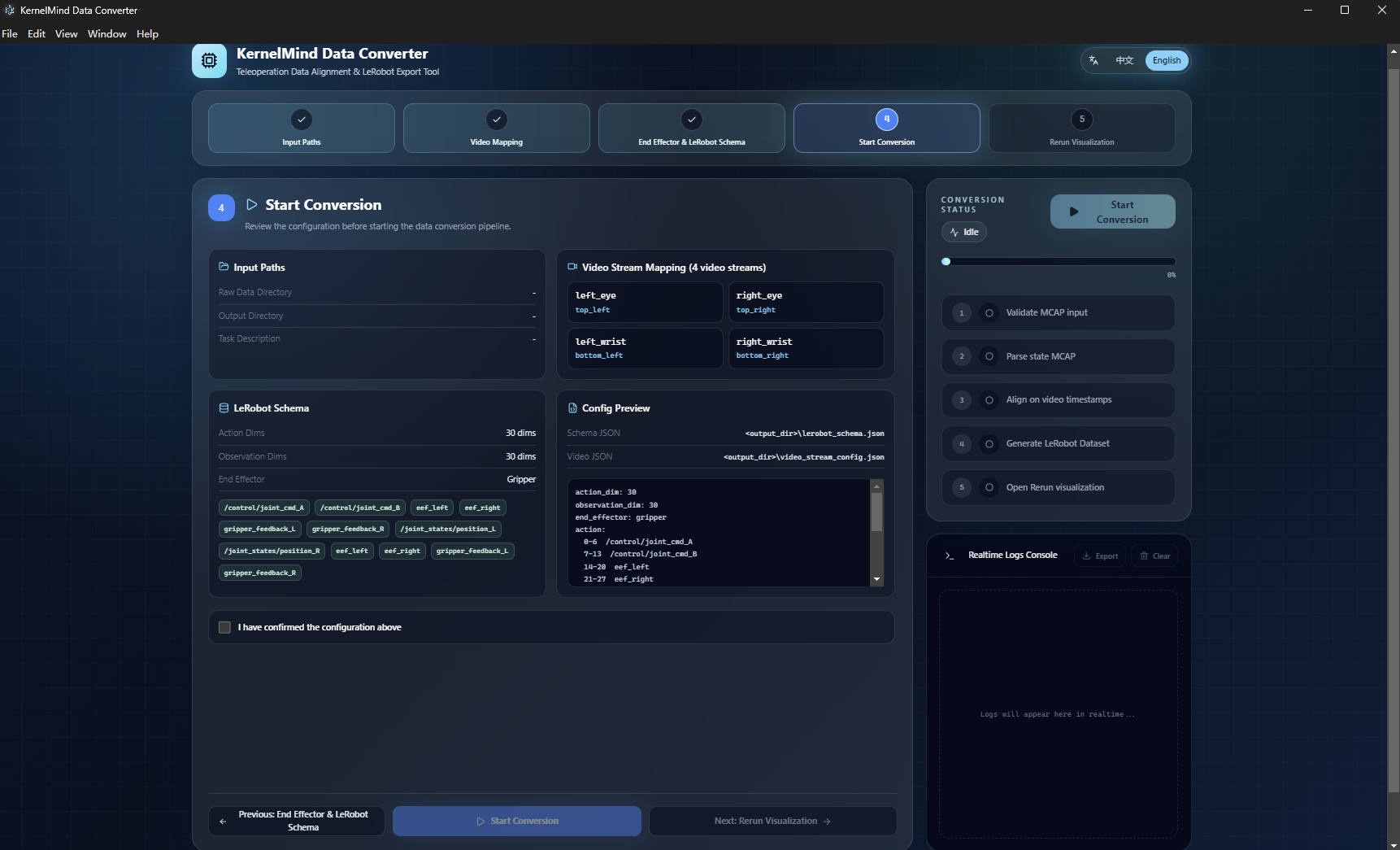 Review settings and start conversion